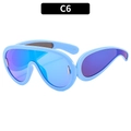 Futuristic wraparound sunglasses with light blue frame and purple mirrored lenses - C6-Blue Frame Blue Mirror