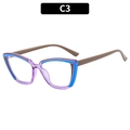 Eleganti occhiali cat-eye con montatura in TR90 viola trasparente e angoli blu - Blu Viola Patchwork Gambe Caffè (C3)