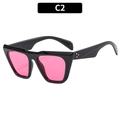 Chic black frame oversized sunglasses with pink translucent lenses and metal rivets - C2-Glossy Black Frame Rose Red Lens