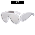 Futuristic silver matte oversized wrap-around sunglasses with cyberpunk Y2K style - Silver Frame Silver Mirrored Lens