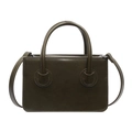 Elegante borsa a tracolla quadrata verde oliva in pelle sintetica lucida con manici - Verde