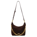 Elegante borsa a spalla in camoscio marrone scuro da donna con catena dorata - Marrone