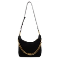 Borsa hobo nera in finta pelle scamosciata con tracolla e catena d'oro decorativa - Nero