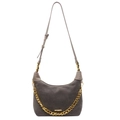 Borsa hobo in camoscio grigio scuro con tracolla regolabile e catena decorativa oro - Grigio