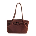 Deep brown suede tote bag with leather strap and silver metal buckle for women - Brown