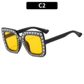 Kinder quadratische Sonnenbrille mit Strasssteinen, schwarzem Rahmen und gelben Gläsern - Glänzender schwarzer Rahmen Gelbe Linse