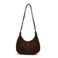 Deep brown crescent suede shoulder bag with smooth leather trim and dual straps - Coffee