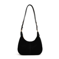 Elegant black hobo bag with suede leather mix and vintage gold ring hardware - Black