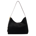 Minimalistische zwarte suède hobo tas met bruine lederen schouderriem en gesp - Zwart