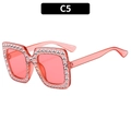 Kinder quadratische Strass-Sonnenbrille mit transparentem rosa Rahmen und Glitzereffekt - Dunkelrosa Rahmen Rosa Gläser