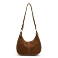 Dark brown suede hobo bag with vintage silhouette and adjustable shoulder strap - Khaki