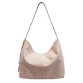 Minimalistische hobo-emmerzak van beige suède met bruine riem en metalen gesp voor dames - Wit