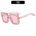Rosa quadratische Kinder-Sonnenbrille mit Glitzersteinen und transparentem Gestell - Transparenter rosa Rahmen / Hellrosa Gläser