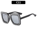Modische schwarze quadratische Kinder-Sonnenbrille mit glitzernden Strasssteinen - Glänzend Schwarzer Rahmen Silber Verspiegelte Gläser