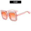 Rosa glitzernde Kinder-Sonnenbrille in Quadratform mit Strass und Verlaufsgläsern - Transparentes Dunkelrosa Gestell Doppelt Rotes Glas