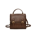 Dark brown vintage PU leather backpack with gold buckles and top handle school style - Dark Brown