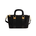 Elegante borsa tote nera con fibbia a righe dorate e manici in pelle da donna - Nero