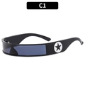 Y2K futuristic rectangular sunglasses in black with a blue polarized mono lens - Black Frame Grey Lens (C1)