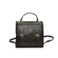 Classic black PU leather crossbody bag with top handle and vintage gold buckles - Black