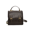 Vintage dark brown leather crossbody bag with top handle and gold buckles on white backdrop - Dark Coffee