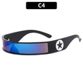 Futuristische Y2K rechthoekige zonnebril met blauwe spiegelglazen en ster-versiering - Zwart Frame Blauwe Spiegel Lenzen (C4)
