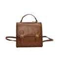 Retro brown PU leather backpack for women with top handle and decorative buckles - Yellow Brown