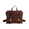 Brown frosted leather large capacity backpack with vintage golden buckles and top handle - Brown