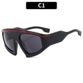 Y2K Oversize-Sportsonnenbrille, schwarzes Gestell mit rotem Streifen für Damen und Herren - Schwarzer Rahmen Graue Gläser