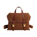 Vintage brown suede backpack with faux leather handles and adjustable straps for women - Brown