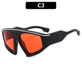 Black Y2K oversized sports sunglasses with bright orange lens and white top line detail - Black Frame Red Lens
