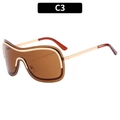 Y2K randlose Shield-Sonnenbrille mit braunen Gläsern und goldenen Metalldetails - Goldener Rahmen Tee Gläser