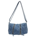 Trendy light blue denim crossbody bag with unique vertical dual metal zippers design - Light Blue