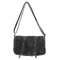 Vintage black denim crossbody bag with dual vertical metal zippers and adjustable strap - Black