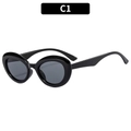 Retro oval sunglasses with glossy black frame and dark grey lenses, C1 variant - Black Frame Grey Lens (C1)
