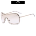 Y2K randlose Wrap-around-Sonnenbrille mit champagnergoldenem Metallrahmen und braunem Verlauf - Silberner Rahmen Weiße Spiegelgläser