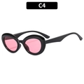 Retro oval sunglasses with thick black frame and pink tinted lenses style C4 - Black Frame Pink Lens (C4)