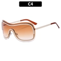 Y2K rimless shield sunglasses with brown gradient lenses and golden metal frame - Silver Frame Double Tea Lens