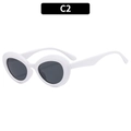 Retro oval sunglasses with white frame and dark grey lenses in C2 variant - White Frame Grey Lens (C2)
