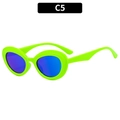 Neon green oval sunglasses with purple polarized lenses and Y2K vintage aesthetic style - Green Frame Green Mirror (C5)