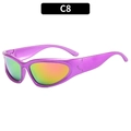 Kids Y2K sports cycling sunglasses with bright purple frame and rainbow gradient lenses - Purple Frame Red Mirror