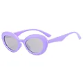 Fashionable light purple oval sunglasses with grey lenses and vintage minimalist frame - Purple Frame Silver Mirror (C6)