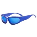 Futuristic blue Y2K sports cycling sunglasses for kids with mirrored blue lenses - Blue Frame Blue Mirror Lens
