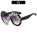 Occhiali da sole neri oversize con lenti sfumate viola e strass scintillanti modello C2 - Montatura Nera Doppia Lente Grigia (C2)