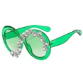 Occhiali da sole rotondi oversize con montatura verde smeraldo e dettagli in strass - Montatura Verde Verde Sfumato (C4)