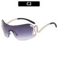Y2K fashion oversized wrap sunglasses with purple gradient lenses and gold snake hardware - Silver Frame Double Grey Lens