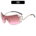 Y2K oversized shield sunglasses with gradient pink lenses and silver snake temple detail - Silver Frame Grey-Pink Lens