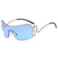 Lunettes de soleil Y2K masque avec verres bleus et branches argentées en serpent - Monture Argent Verres Bleus
