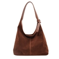 Bolso hobo de ante marrón oscuro con correa de cuero lisa y costuras dobles verticales - Marrón Rojo