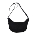 Minimalist black crescent crossbody bag in matte faux suede with top zipper - Black