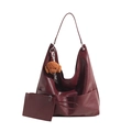 Deep burgundy large hobo shoulder bag set with matching pouch and bear keychain - Wine Red with Pendant